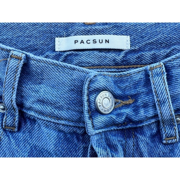 PacSun High Rise Straight Leg Raw Hem Checkered Blue Jeans 24 - Picture 7 of 8